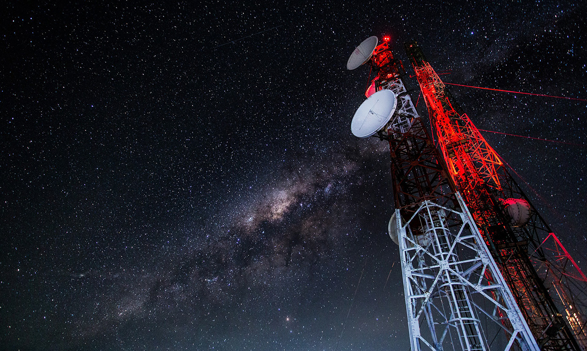 Telecom antenna tower night